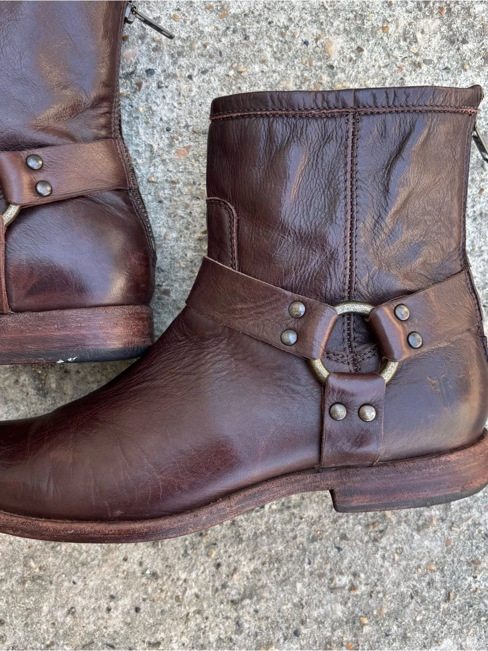 Frye Brown Leather Phillip Harness Ankle Moto Biker Zip Boots Size 9